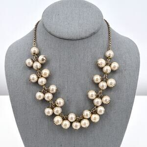 J.Crew Necklace Simulated Pearl Gold Tone Dangle Cha Cha Style 18 Inch